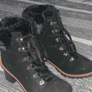 Bring on the bling: black beaded sparkle’s ankle booties.